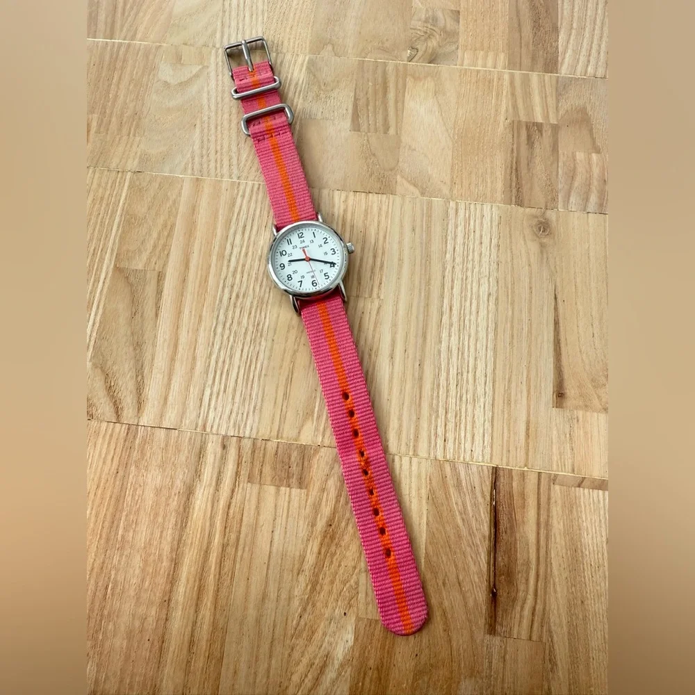 Timex weekender ladies pink and orange strap watch NEW BATTERY